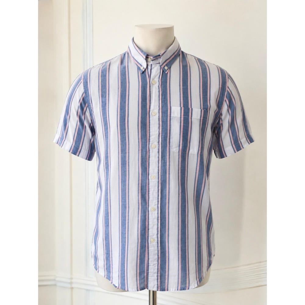 Abercrombie & Fitch Mens XXL Short Sleeve Striped Button Down Shirt Blue Pink
